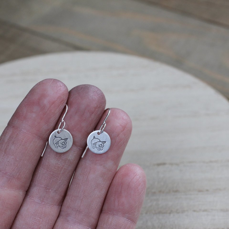 Tiny Sterling Silver Pig Earrings