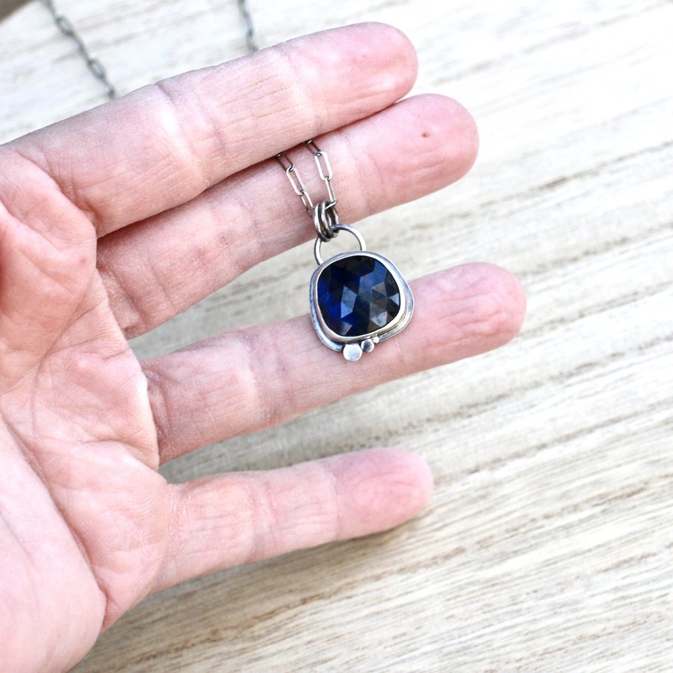Blue Flash Labradorite and Sterling Silver Necklace