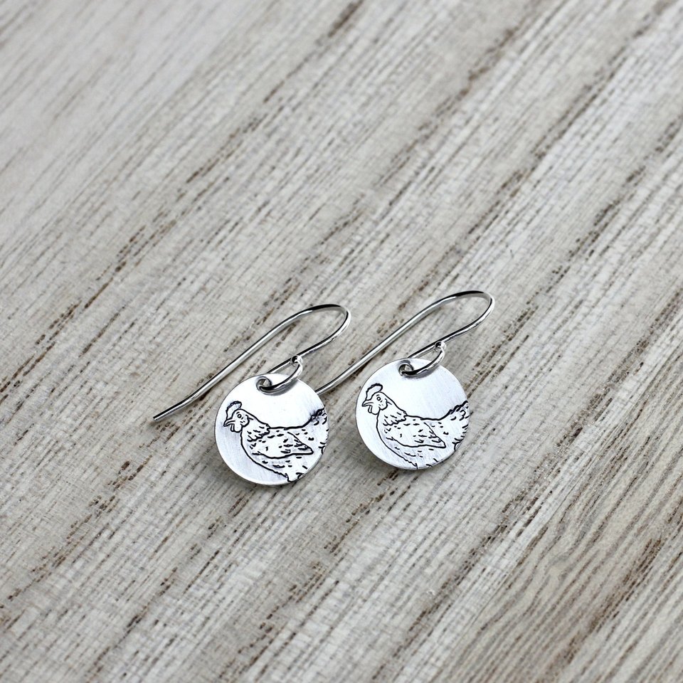 Small Sterling Silver Chicken Earrings