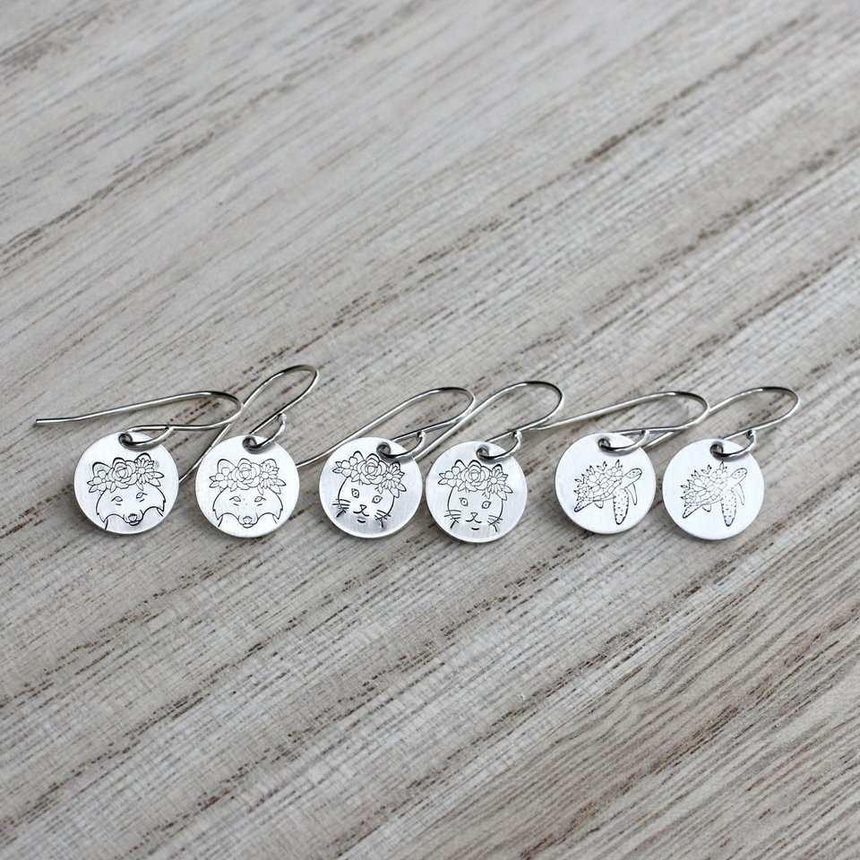 Little Flower Animal Earrings in Sterling Silver