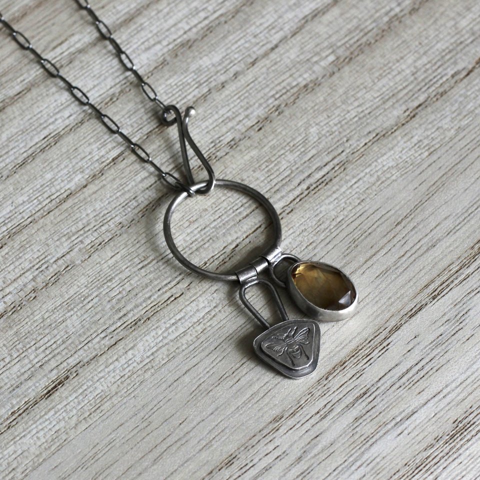 Citrine And Bee Necklace in Sterling Silver