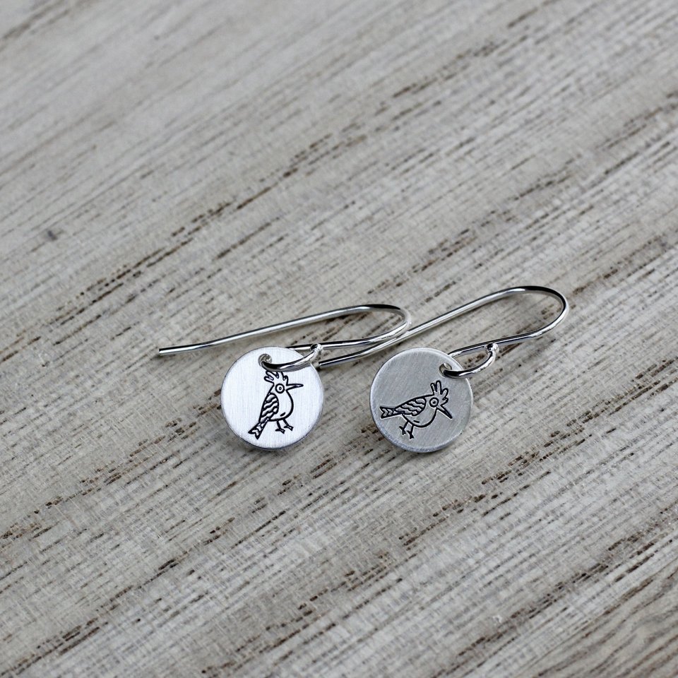 Tiny Sterling Silver Woodpecker Earrings