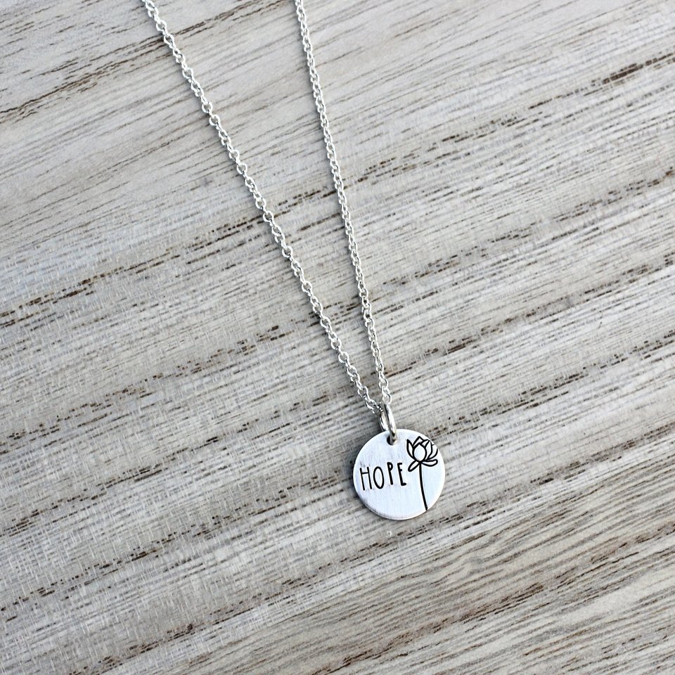Inspirational Words Tiny Hand Stamped Necklace in Sterling Silver