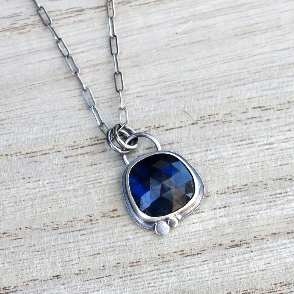 Blue Flash Labradorite and Sterling Silver Necklace