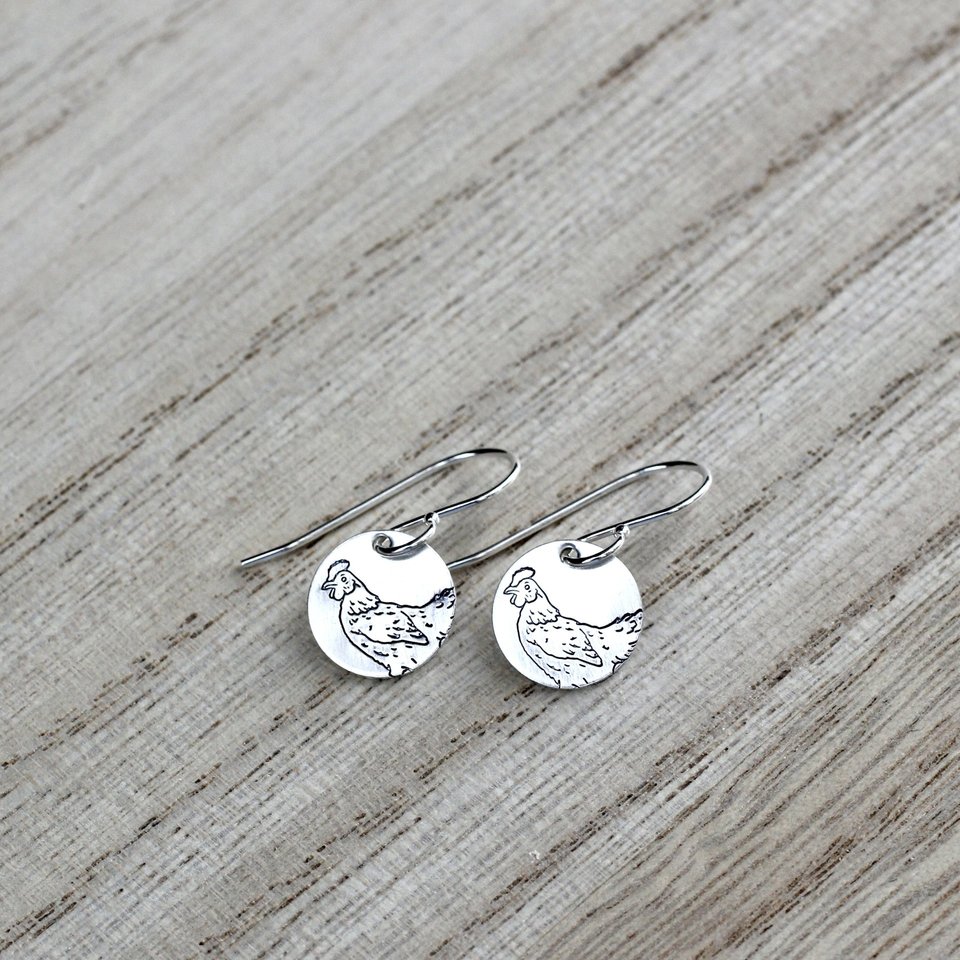 Small Sterling Silver Chicken Earrings