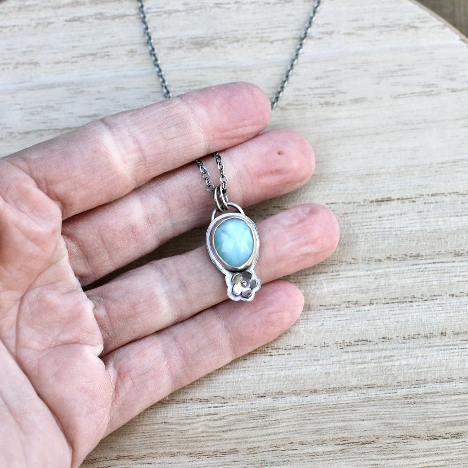 Larimar and flower Necklace in Sterling Silver