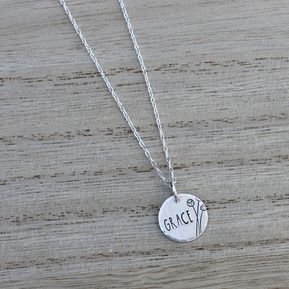 Inspirational Words Tiny Hand Stamped Necklace in Sterling Silver