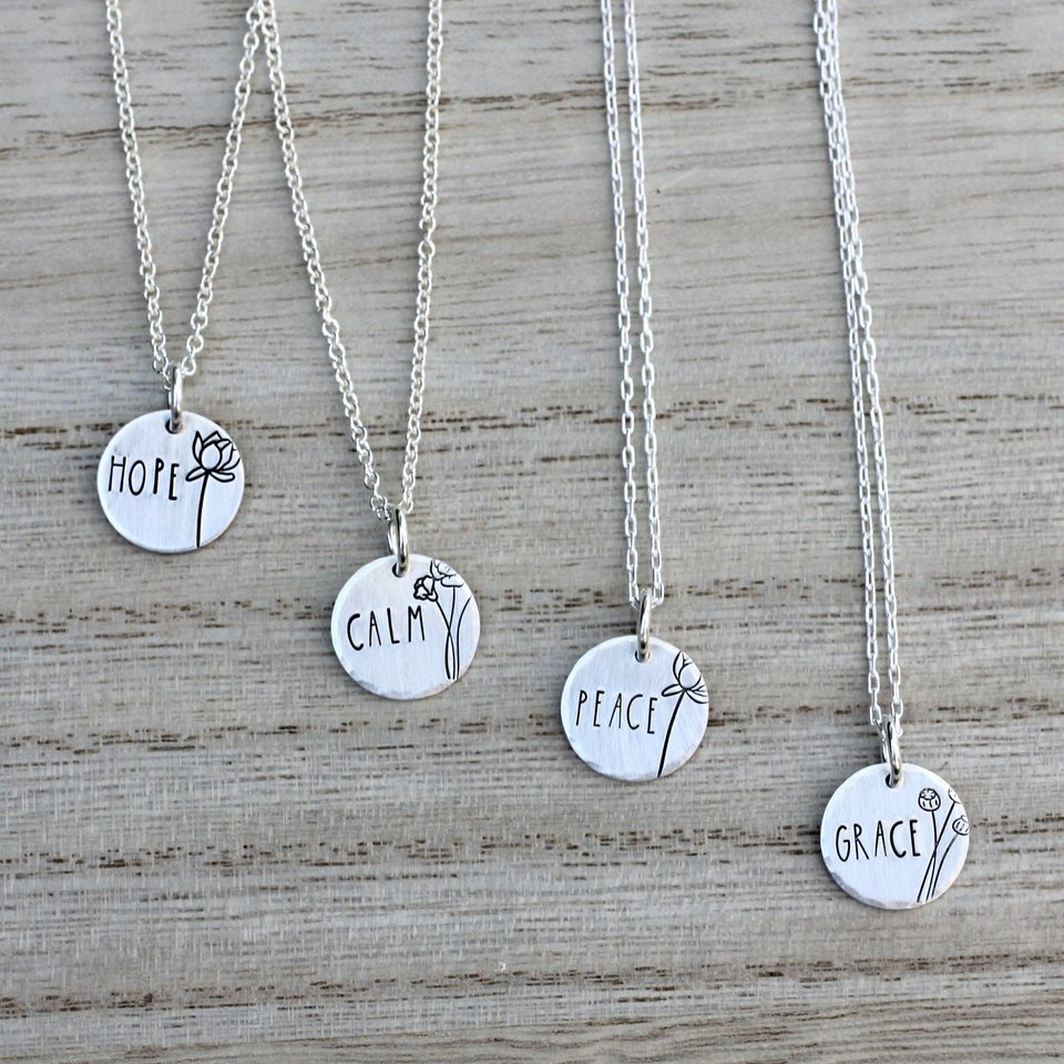 Inspirational Words Tiny Hand Stamped Necklace in Sterling Silver