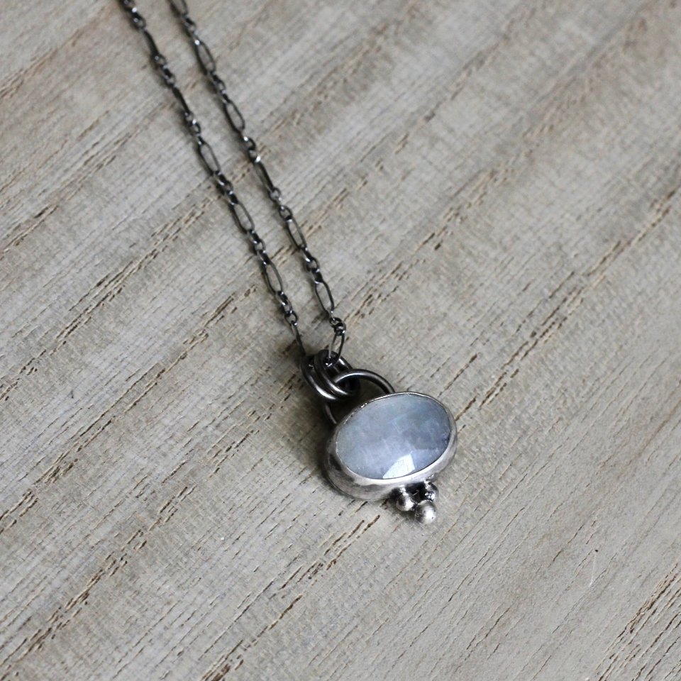 Tiny Sterling Silver and Moonstone Pendant Necklace