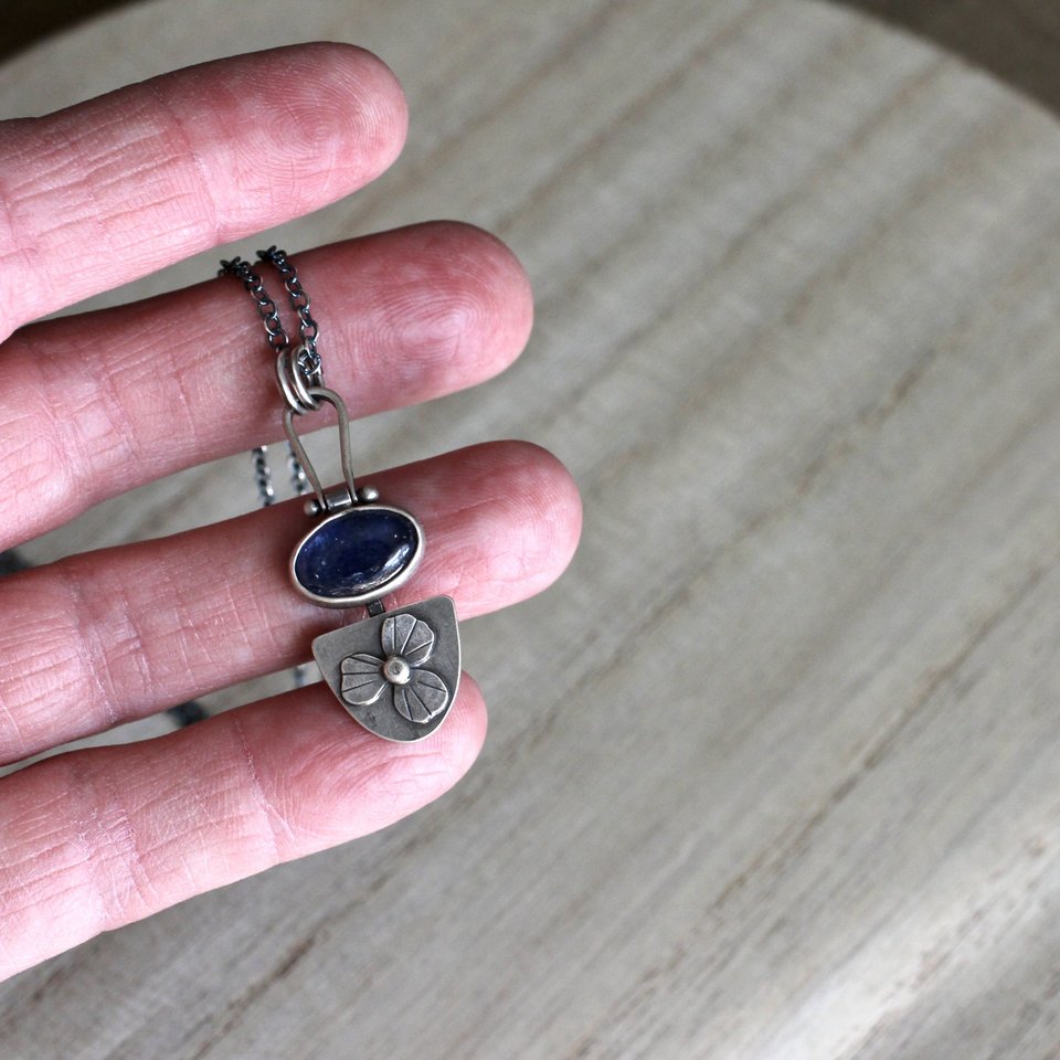 Kyanite Flower Necklace in Sterling Silver