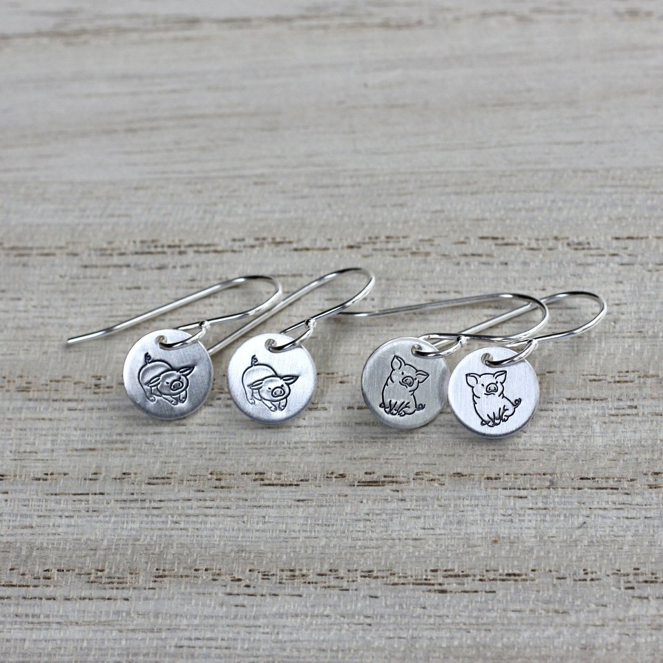 Tiny Sterling Silver Pig Earrings