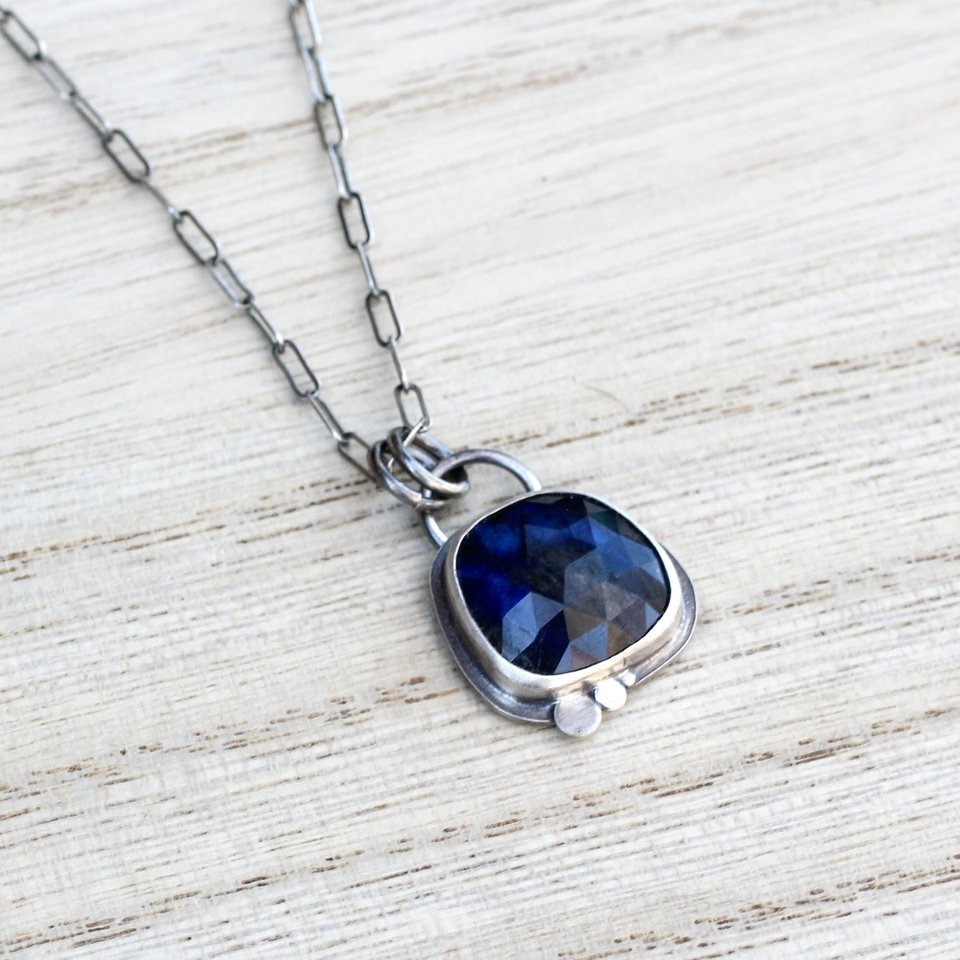 Blue Flash Labradorite and Sterling Silver Necklace
