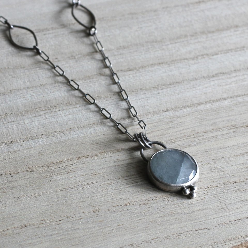 Light Grey Sapphire and Sterling Silver Necklace