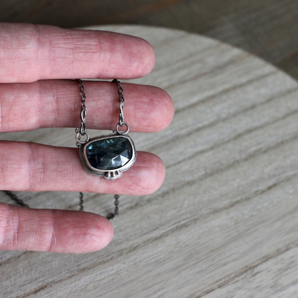 Blue Kyanite Pendant Necklace in Sterling Silver