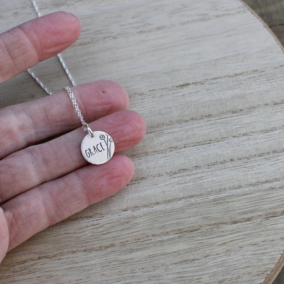 Inspirational Words Tiny Hand Stamped Necklace in Sterling Silver