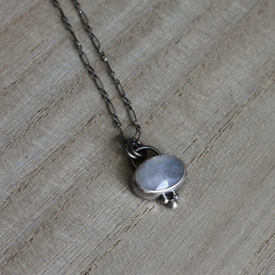 Tiny Sterling Silver and Moonstone Pendant Necklace