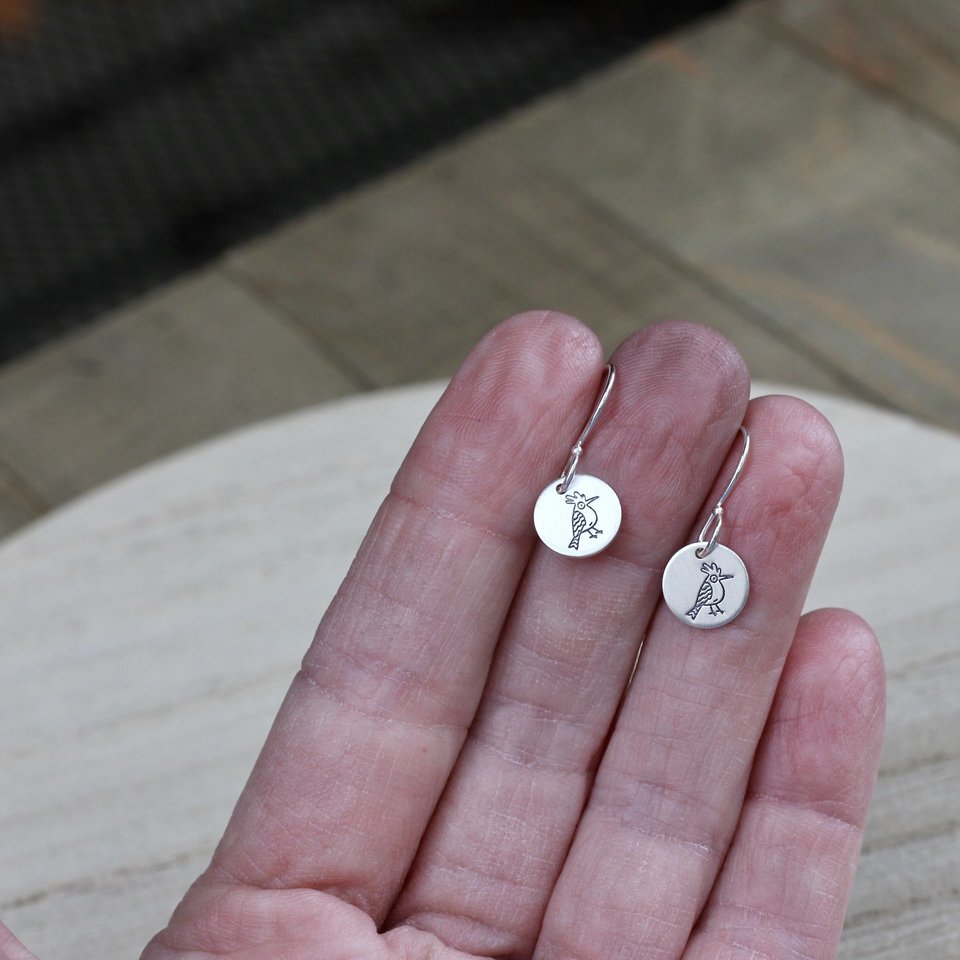 Tiny Sterling Silver Woodpecker Earrings
