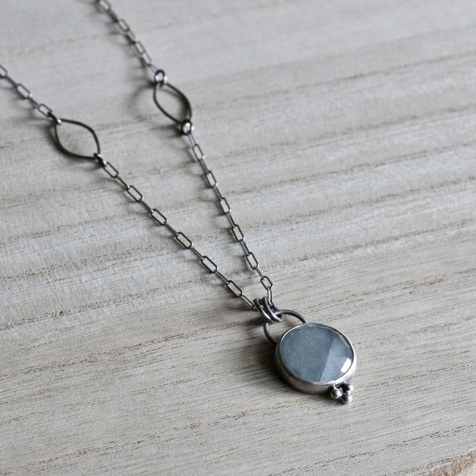 Light Grey Sapphire and Sterling Silver Necklace