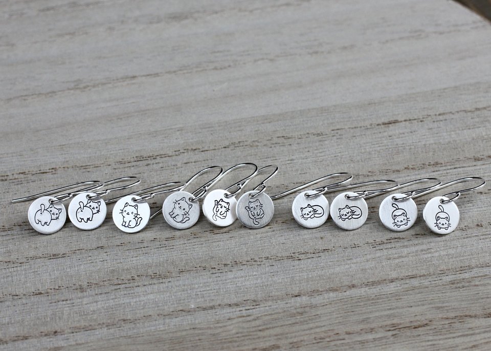 Tiny Sterling Silver Cat Earrings