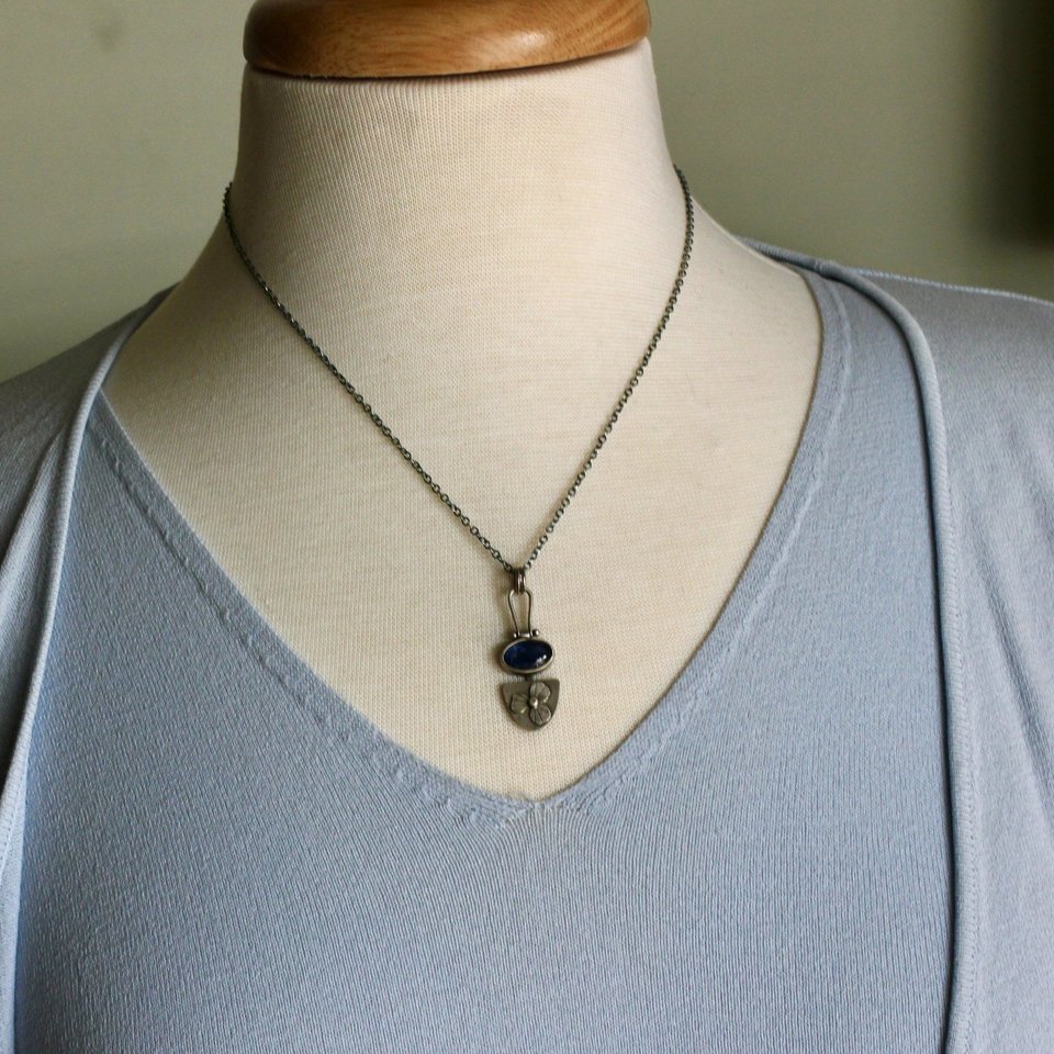 Kyanite Flower Necklace in Sterling Silver