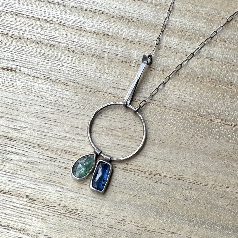 Blue and Green Kyanite Necklace in Oxidized Sterling Silver