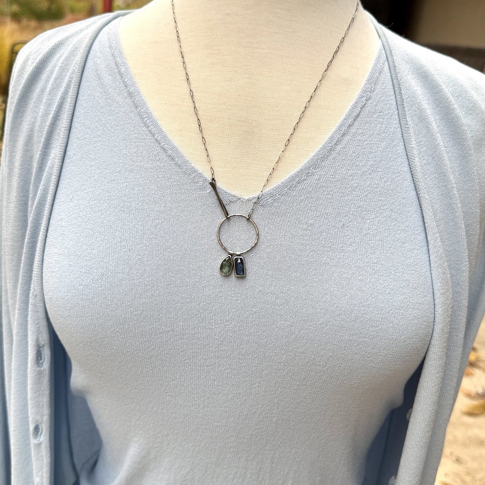 Blue and Green Kyanite Necklace in Oxidized Sterling Silver