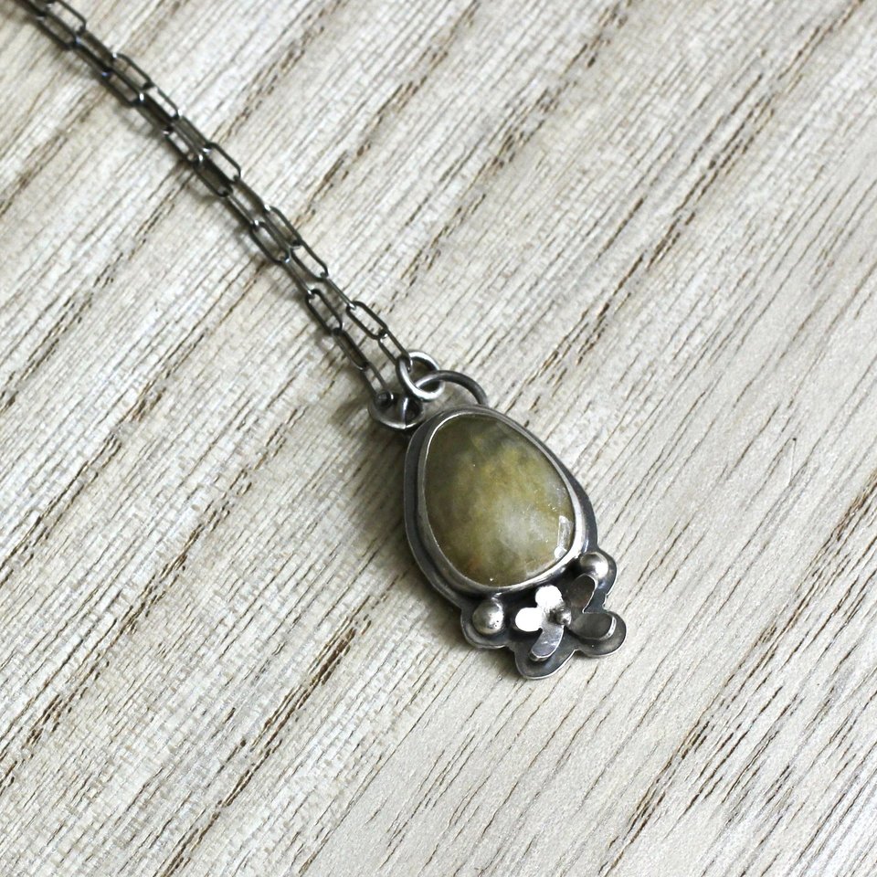 Yellow Sapphire and Sterling Silver Necklace with Flower
