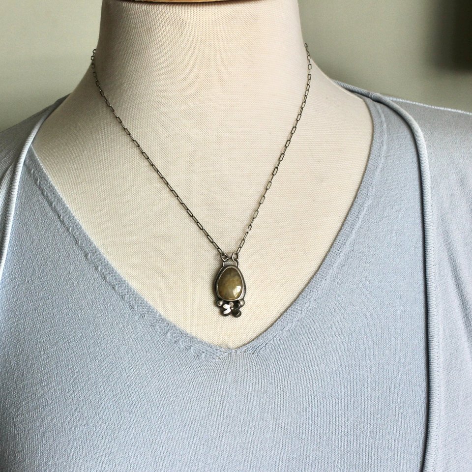 Yellow Sapphire and Sterling Silver Necklace with Flower