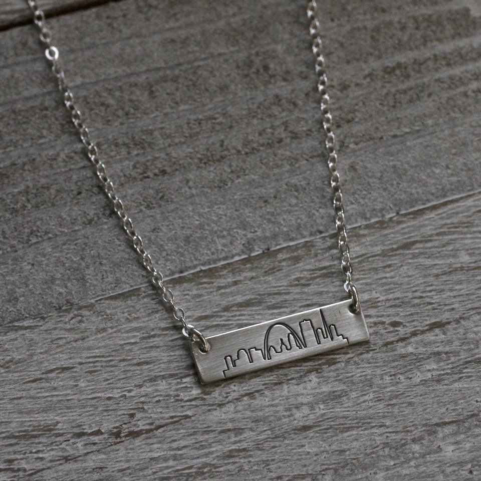 St. Louis Skyline Necklace, Bar Necklace in Sterling Silver
