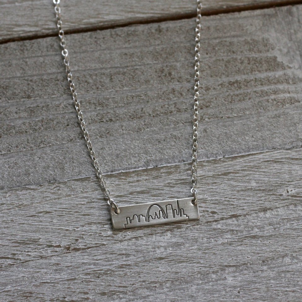 St. Louis Skyline Necklace, Bar Necklace in Sterling Silver