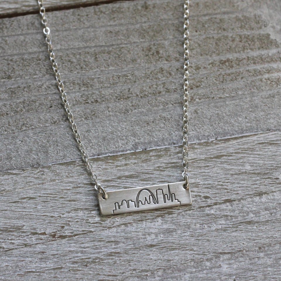 St. Louis Skyline Necklace, Bar Necklace in Sterling Silver