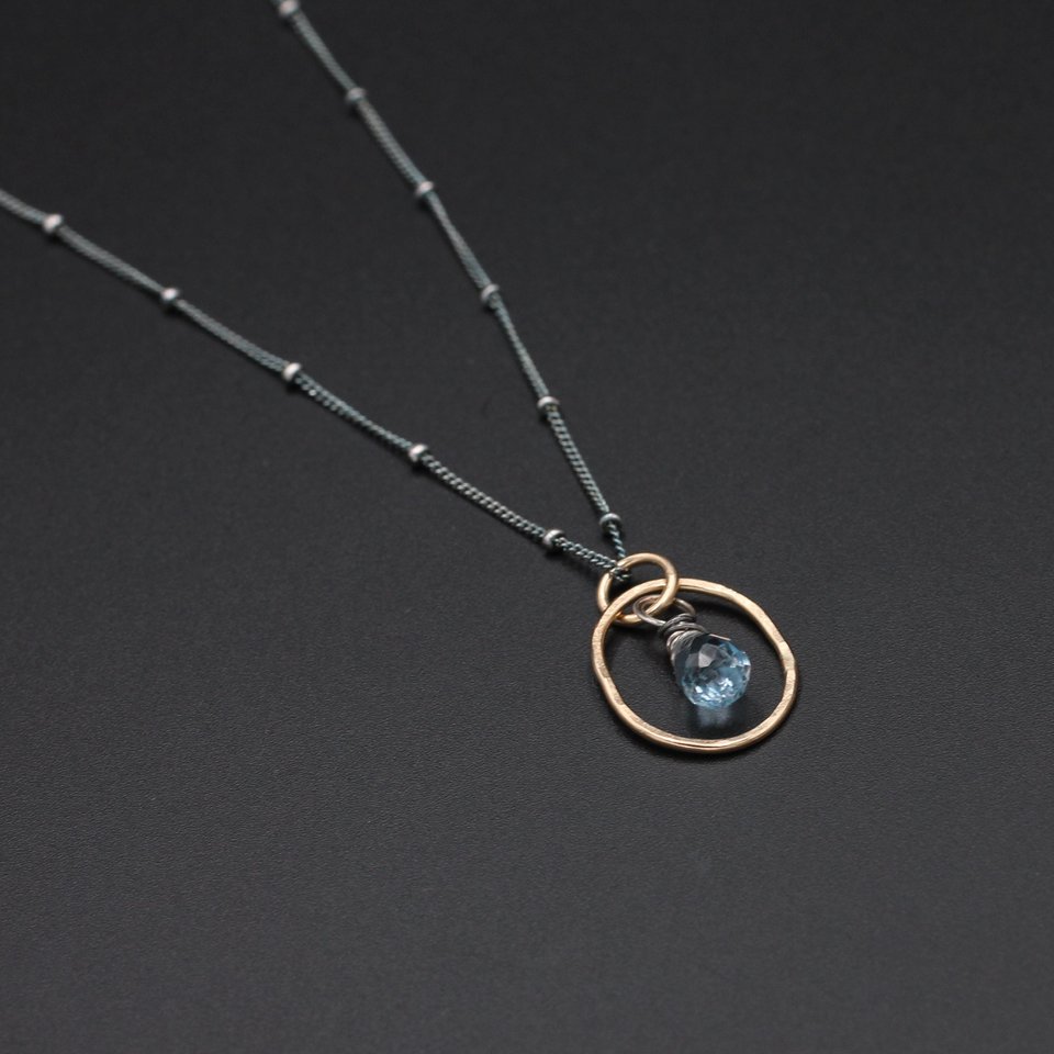 Mixed Metals Necklace with Sterling Silver, 14K Gold Filled and Blue Topaz