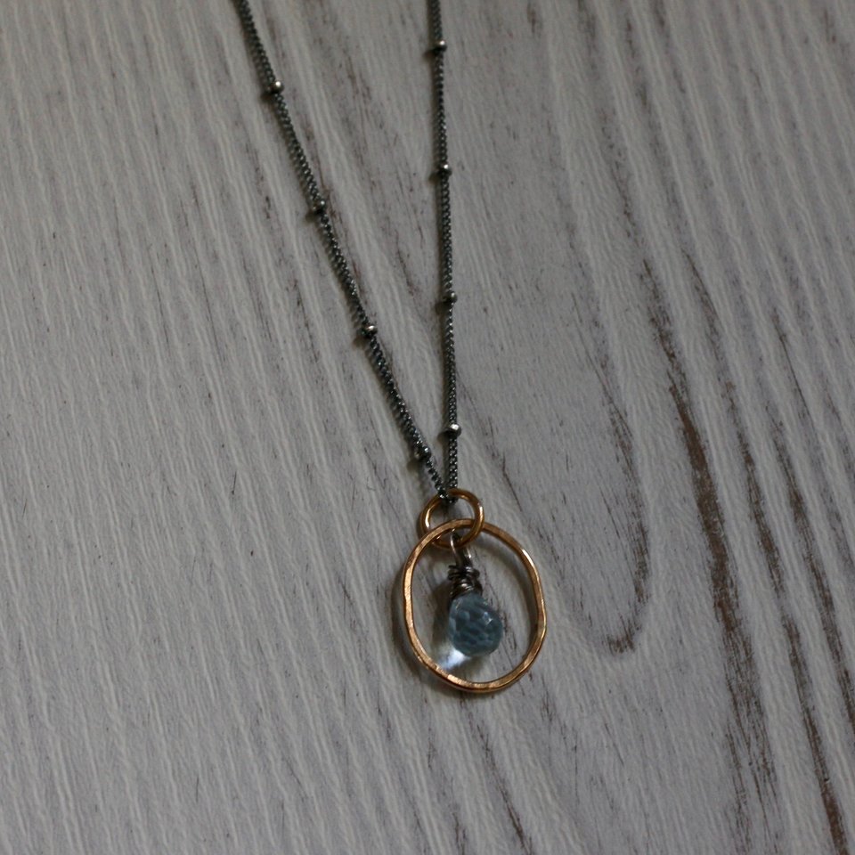 Mixed Metals Necklace with Sterling Silver, 14K Gold Filled and Blue Topaz