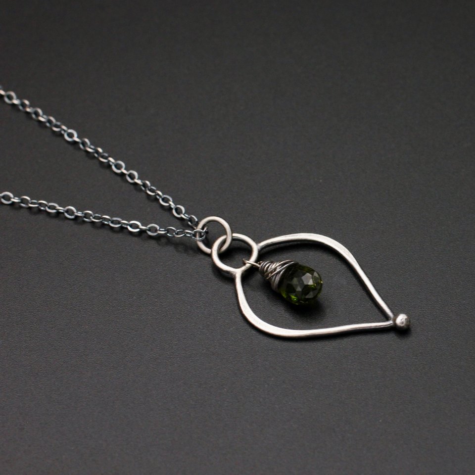 Chrome Diopside and Sterling Silver Petal Necklace