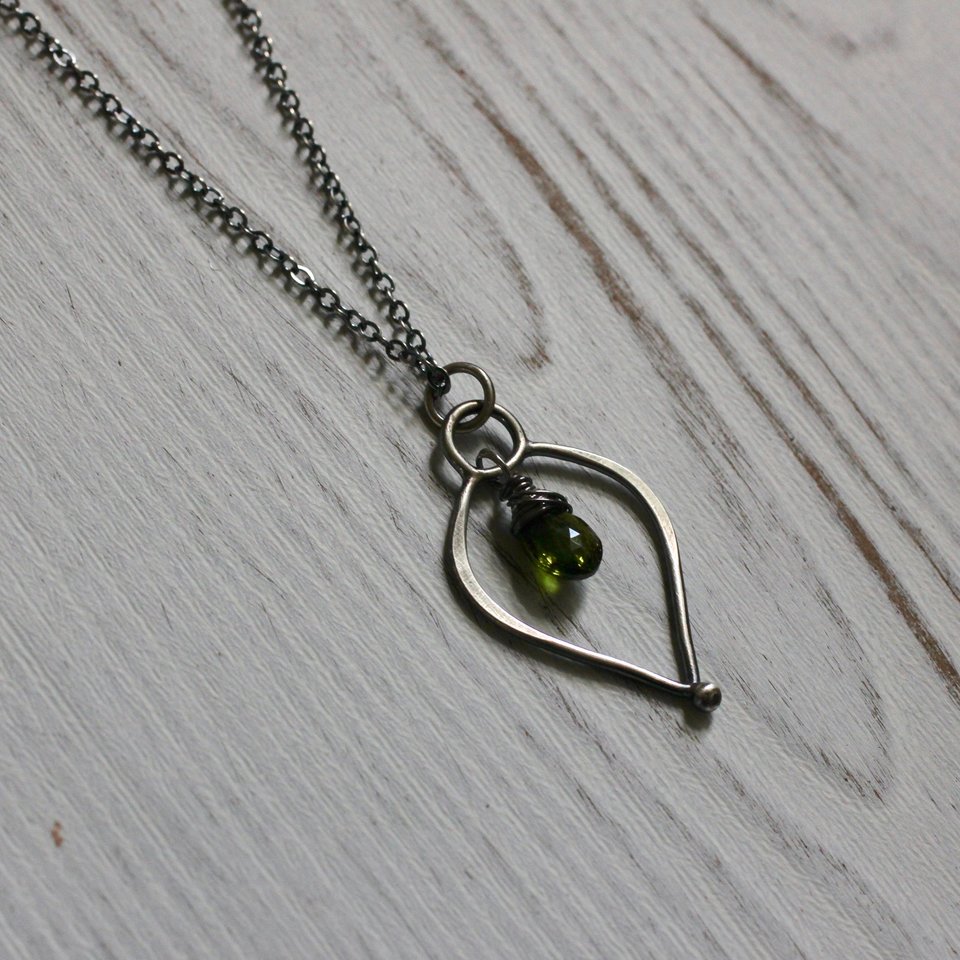 Chrome Diopside and Sterling Silver Petal Necklace