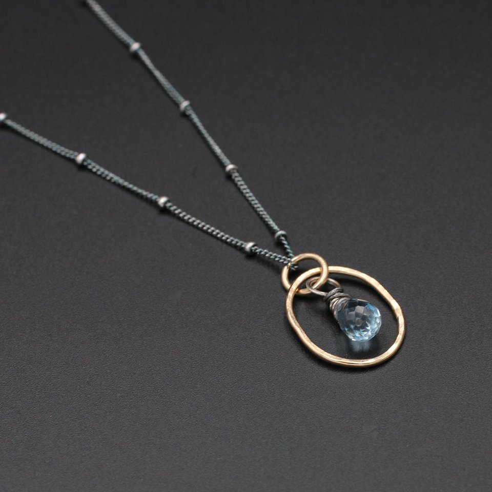 Mixed Metals Necklace with Sterling Silver, 14K Gold Filled and Blue Topaz