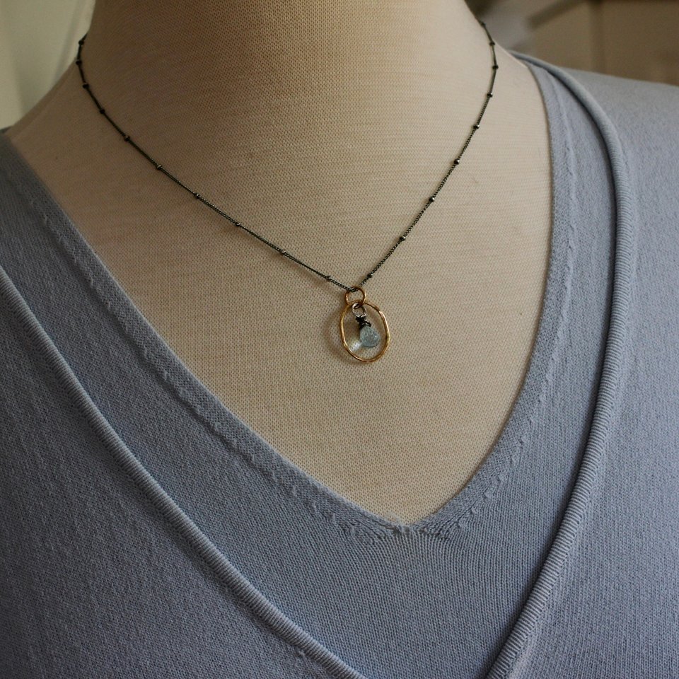 Mixed Metals Necklace with Sterling Silver, 14K Gold Filled and Blue Topaz