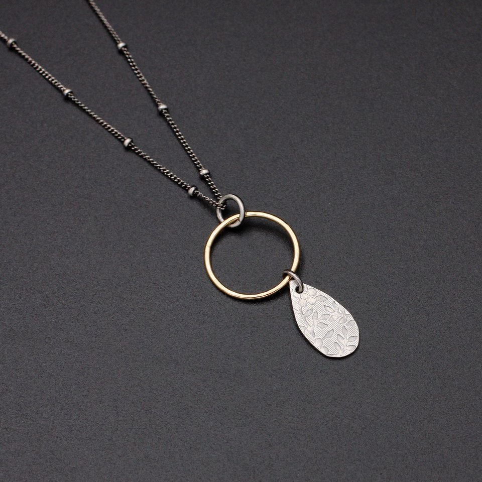 Sterling Silver and 14 K Gold Filled Mixed Metals Floral Necklace