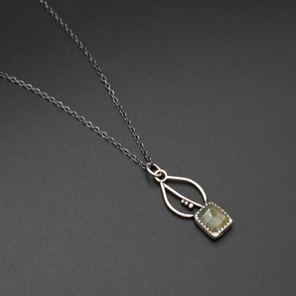 Green Sapphire and Sterling Silver Leaf Necklace