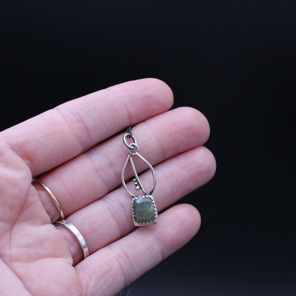 Green Sapphire and Sterling Silver Leaf Necklace