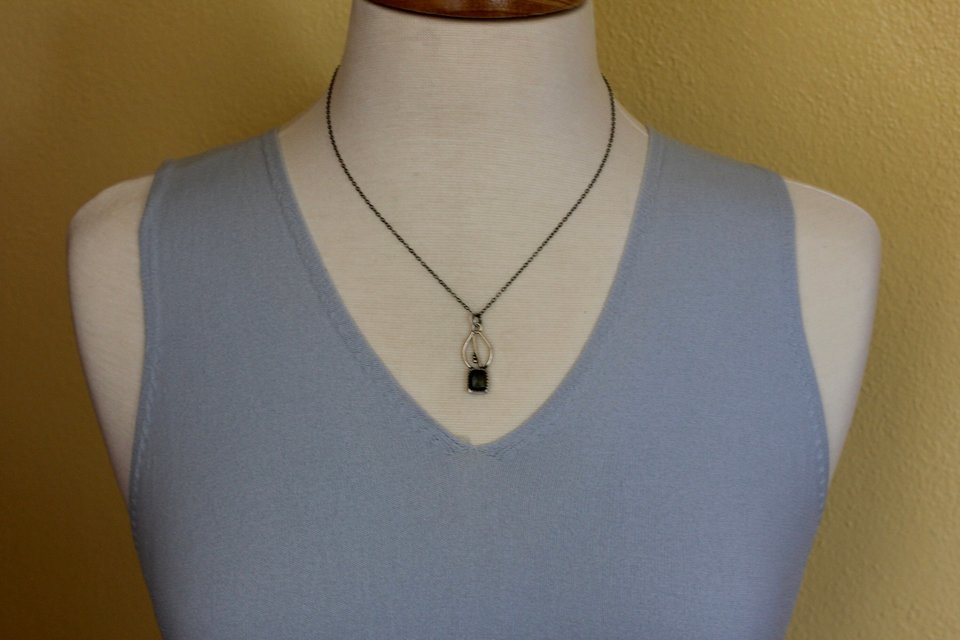Green Sapphire and Sterling Silver Leaf Necklace