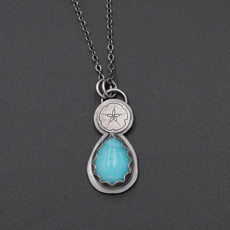 Amazonite and Sand Dollar Sterling Silver Necklace