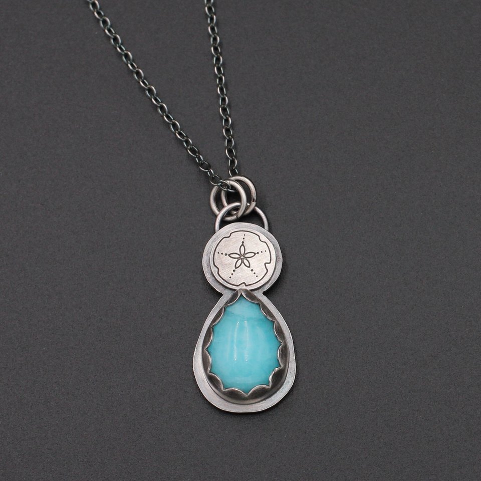 Amazonite and Sand Dollar Sterling Silver Necklace