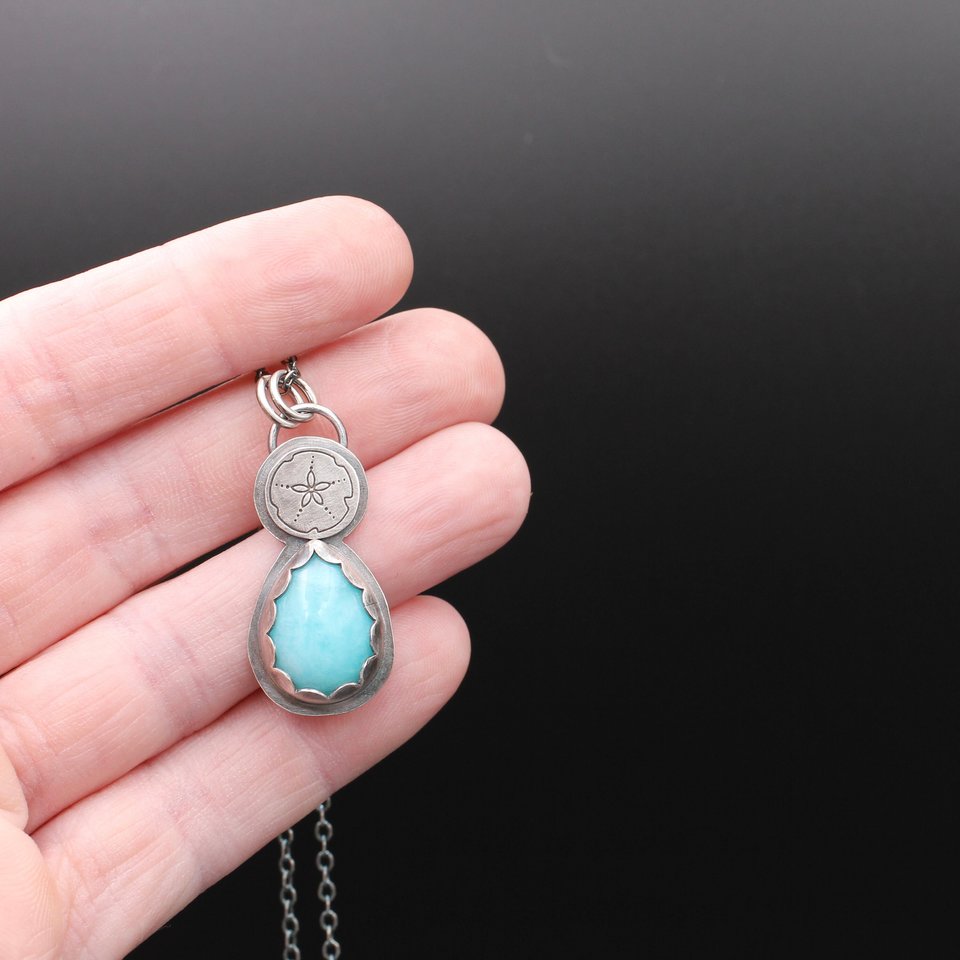 Amazonite and Sand Dollar Sterling Silver Necklace