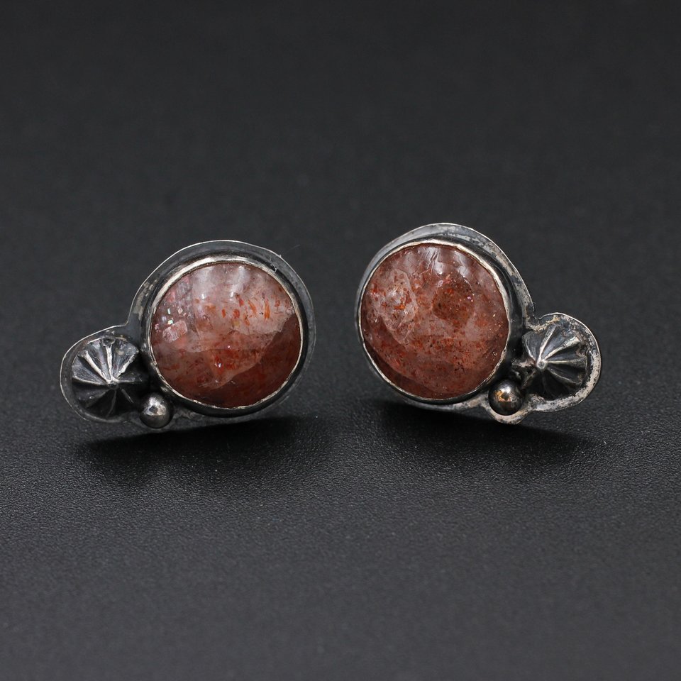 Sunstone and Sterling Silver Stud Earrings