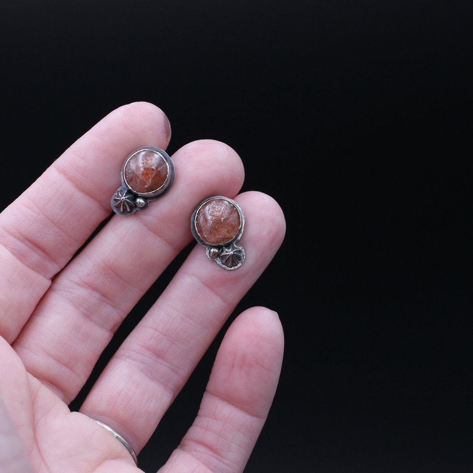 Sunstone and Sterling Silver Stud Earrings