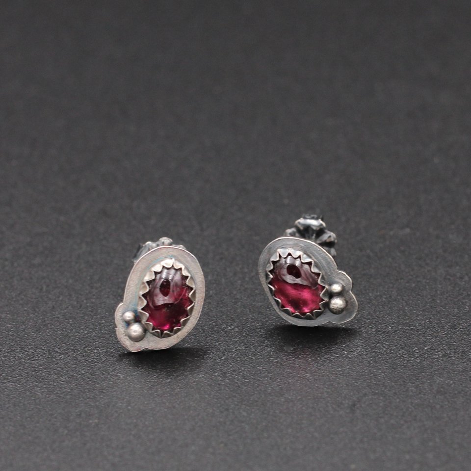 Garnet and Sterling Silver Stud Earrings