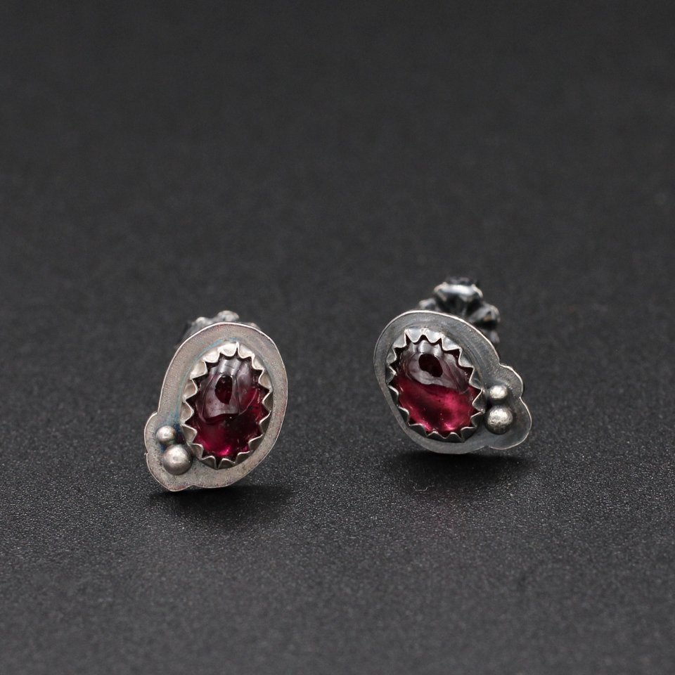 Garnet and Sterling Silver Stud Earrings