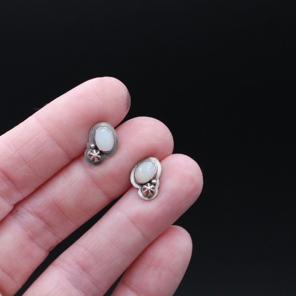 Opal and Sterling Silver Stud Earrings