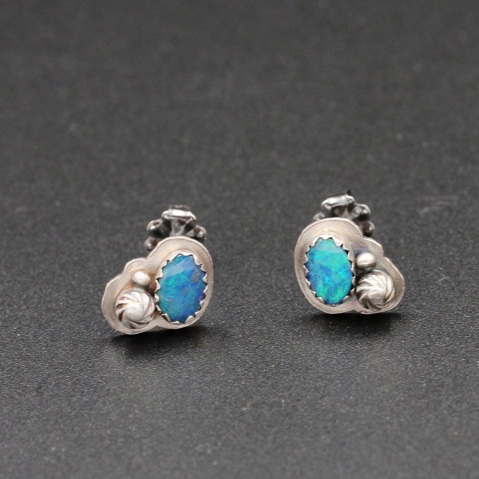 Australian Opal and Sterling Silver Stud Earrings